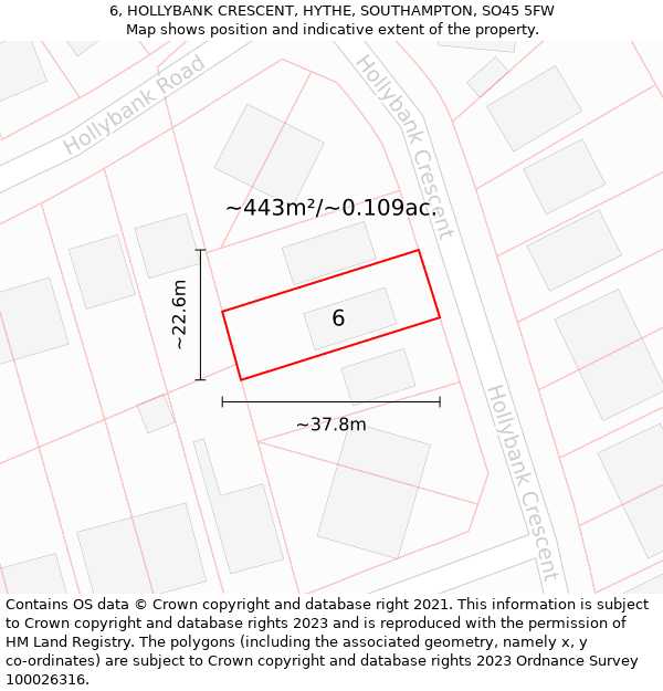 6, HOLLYBANK CRESCENT, HYTHE, SOUTHAMPTON, SO45 5FW: Plot and title map