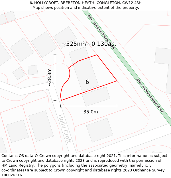 6, HOLLYCROFT, BRERETON HEATH, CONGLETON, CW12 4SH: Plot and title map