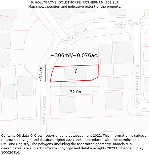 6, HOLLYGROVE, GOLDTHORPE, ROTHERHAM, S63 9LA: Plot and title map