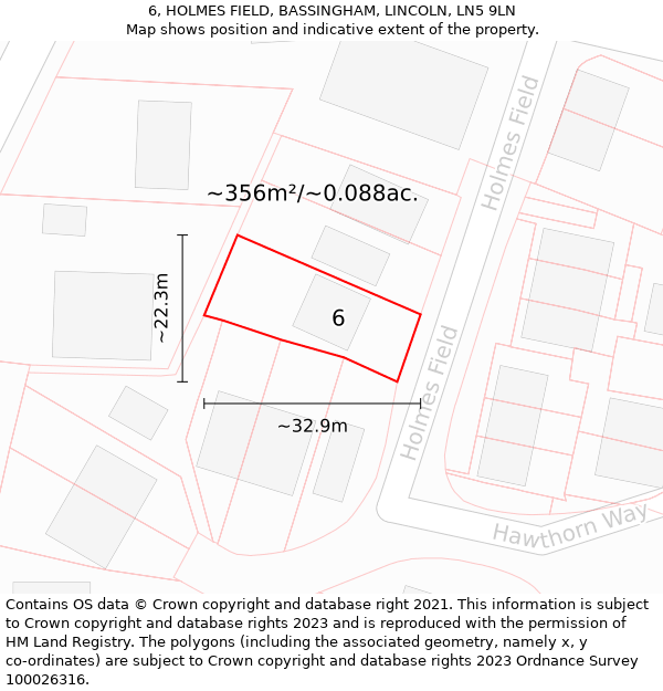 6, HOLMES FIELD, BASSINGHAM, LINCOLN, LN5 9LN: Plot and title map