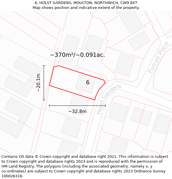 6, HOLST GARDENS, MOULTON, NORTHWICH, CW9 8XT: Plot and title map