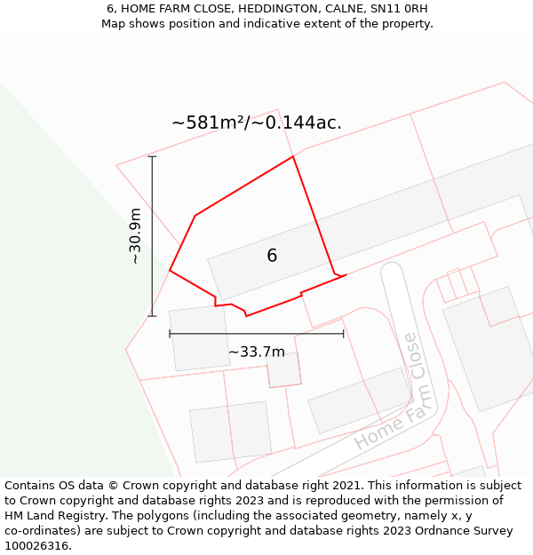 6, HOME FARM CLOSE, HEDDINGTON, CALNE, SN11 0RH: Plot and title map