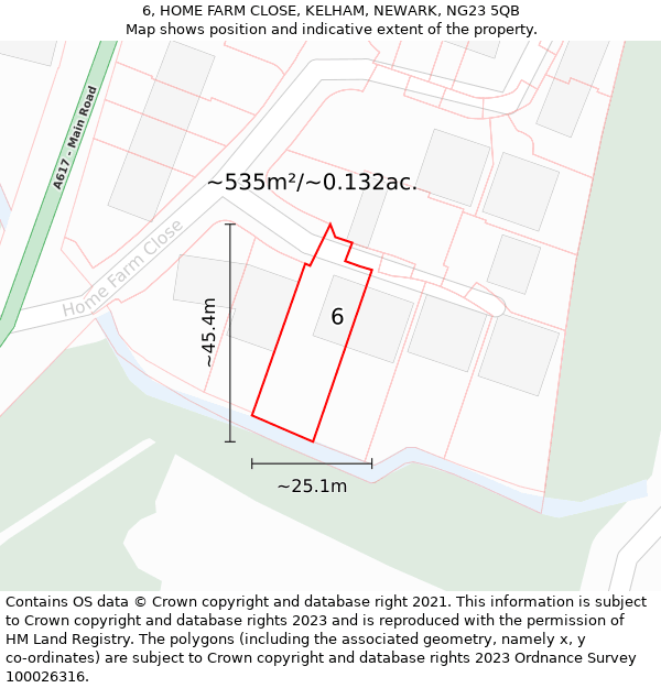 6, HOME FARM CLOSE, KELHAM, NEWARK, NG23 5QB: Plot and title map