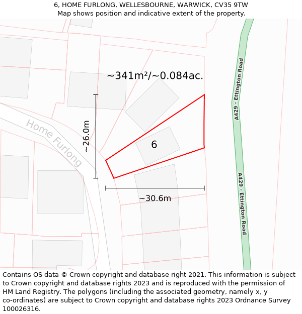 6, HOME FURLONG, WELLESBOURNE, WARWICK, CV35 9TW: Plot and title map