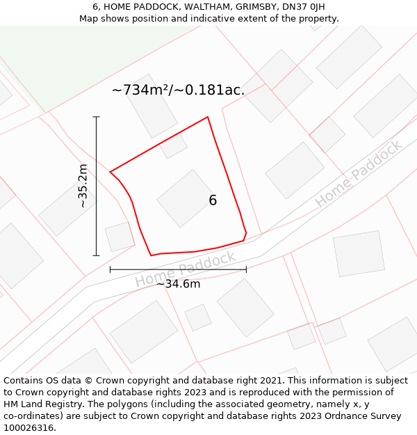 6, HOME PADDOCK, WALTHAM, GRIMSBY, DN37 0JH: Plot and title map