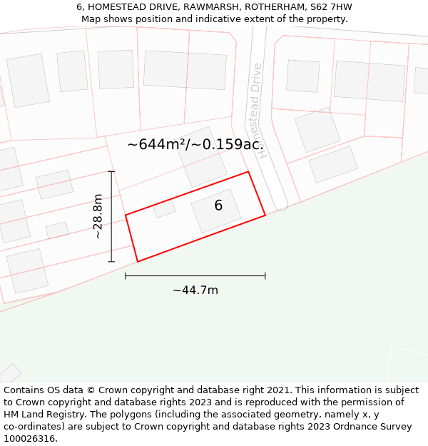 6, HOMESTEAD DRIVE, RAWMARSH, ROTHERHAM, S62 7HW: Plot and title map