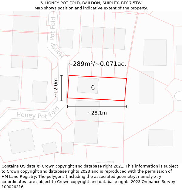 6, HONEY POT FOLD, BAILDON, SHIPLEY, BD17 5TW: Plot and title map