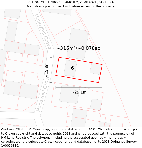 6, HONEYHILL GROVE, LAMPHEY, PEMBROKE, SA71 5NA: Plot and title map