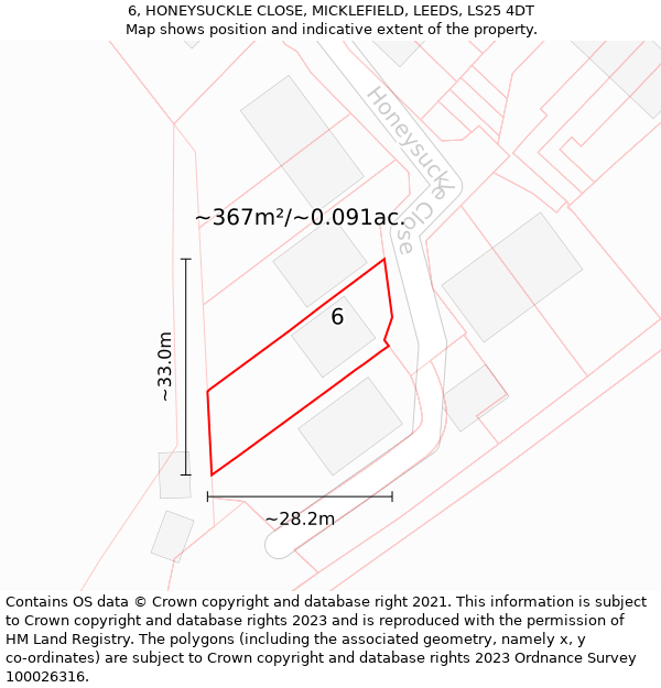 6, HONEYSUCKLE CLOSE, MICKLEFIELD, LEEDS, LS25 4DT: Plot and title map