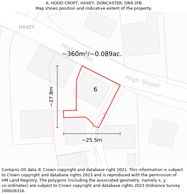 6, HOOD CROFT, HAXEY, DONCASTER, DN9 2FB: Plot and title map