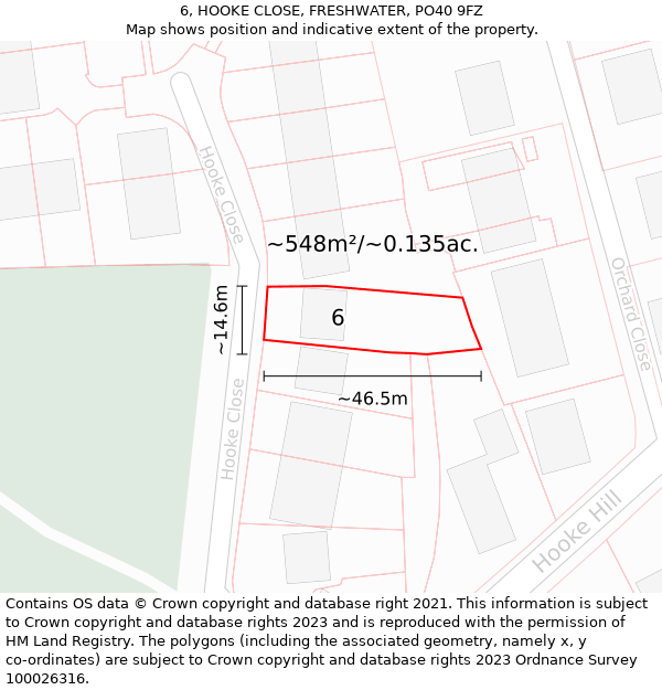 6, HOOKE CLOSE, FRESHWATER, PO40 9FZ: Plot and title map