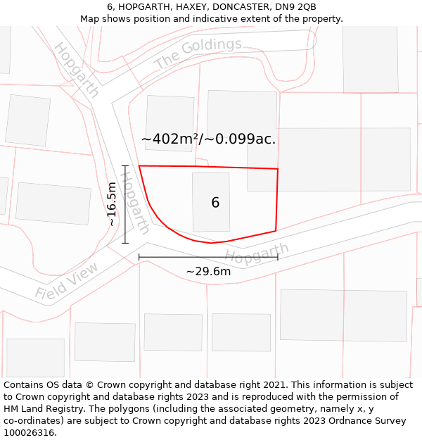 6, HOPGARTH, HAXEY, DONCASTER, DN9 2QB: Plot and title map