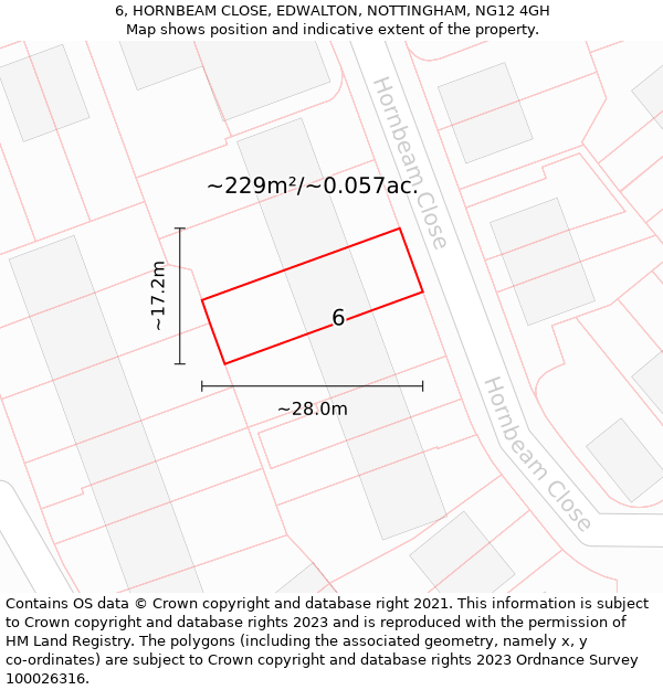 6, HORNBEAM CLOSE, EDWALTON, NOTTINGHAM, NG12 4GH: Plot and title map