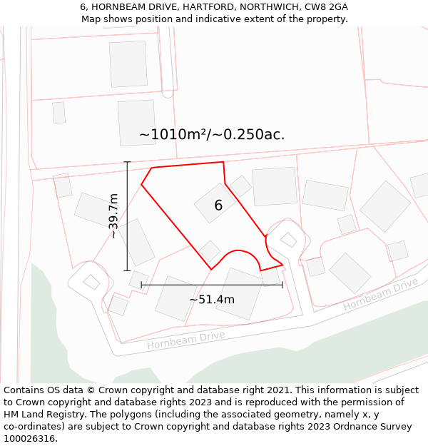 6, HORNBEAM DRIVE, HARTFORD, NORTHWICH, CW8 2GA: Plot and title map