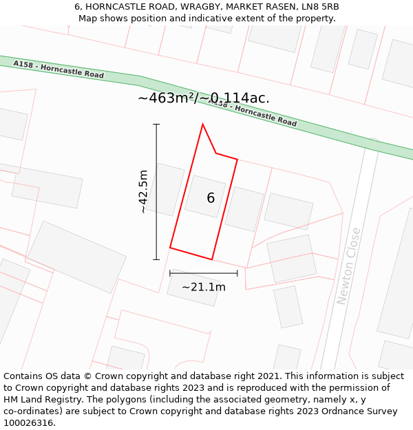 6, HORNCASTLE ROAD, WRAGBY, MARKET RASEN, LN8 5RB: Plot and title map