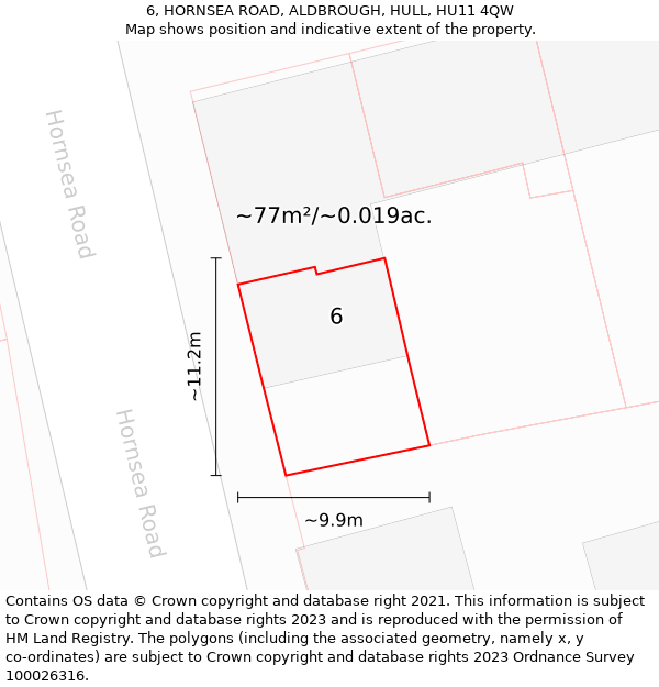 6, HORNSEA ROAD, ALDBROUGH, HULL, HU11 4QW: Plot and title map