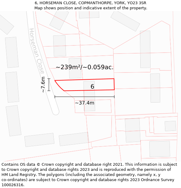 6, HORSEMAN CLOSE, COPMANTHORPE, YORK, YO23 3SR: Plot and title map