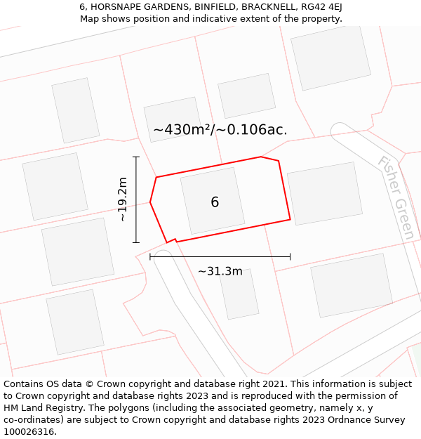 6, HORSNAPE GARDENS, BINFIELD, BRACKNELL, RG42 4EJ: Plot and title map