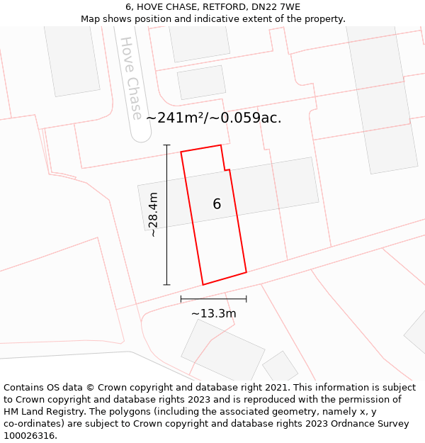 6, HOVE CHASE, RETFORD, DN22 7WE: Plot and title map