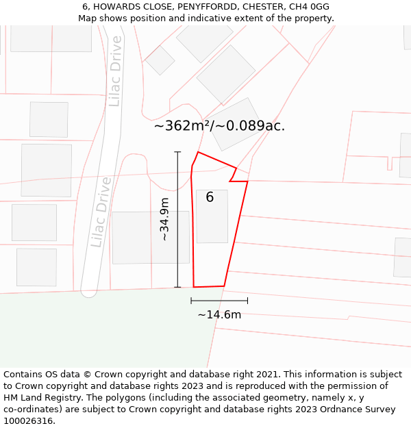 6, HOWARDS CLOSE, PENYFFORDD, CHESTER, CH4 0GG: Plot and title map