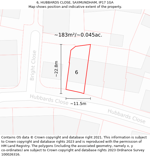 6, HUBBARDS CLOSE, SAXMUNDHAM, IP17 1GA: Plot and title map