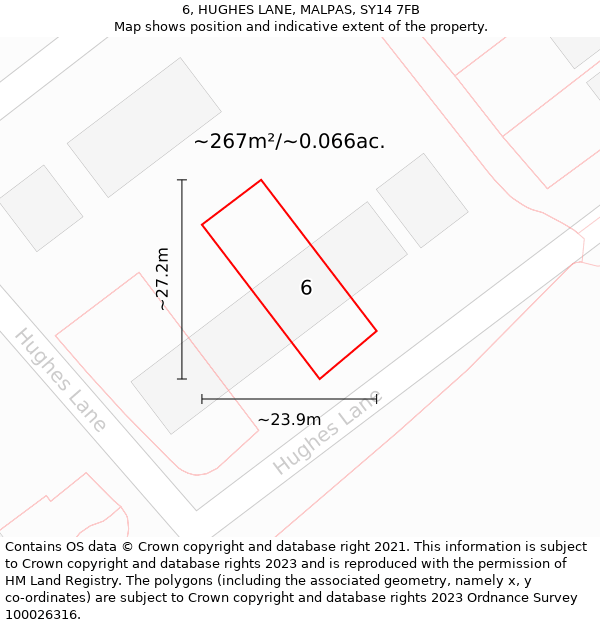 6, HUGHES LANE, MALPAS, SY14 7FB: Plot and title map