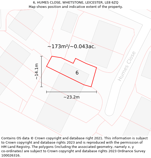 6, HUMES CLOSE, WHETSTONE, LEICESTER, LE8 6ZQ: Plot and title map