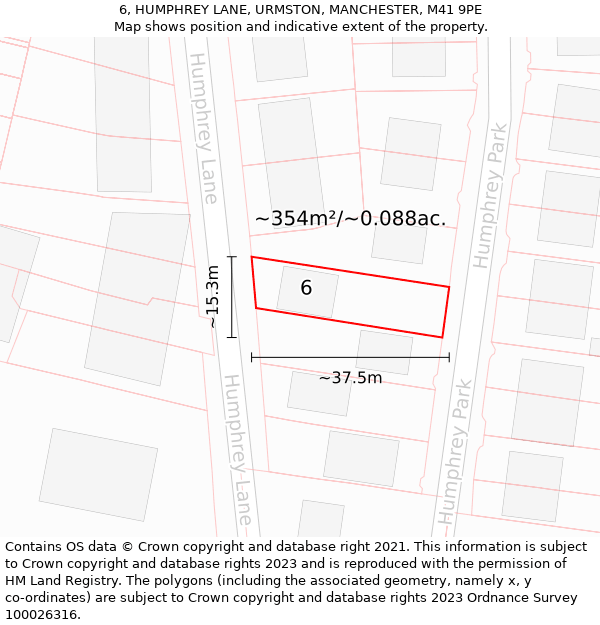 6, HUMPHREY LANE, URMSTON, MANCHESTER, M41 9PE: Plot and title map