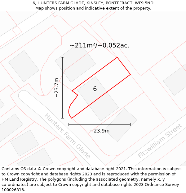 6, HUNTERS FARM GLADE, KINSLEY, PONTEFRACT, WF9 5ND: Plot and title map