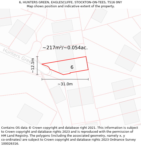 6, HUNTERS GREEN, EAGLESCLIFFE, STOCKTON-ON-TEES, TS16 0NY: Plot and title map