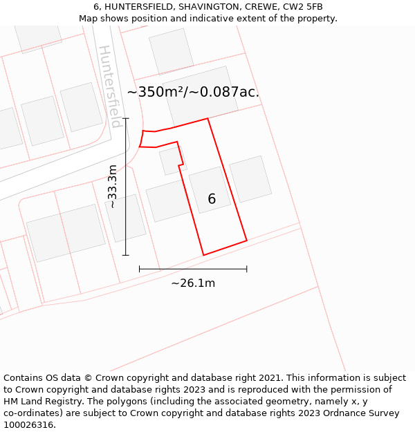 6, HUNTERSFIELD, SHAVINGTON, CREWE, CW2 5FB: Plot and title map