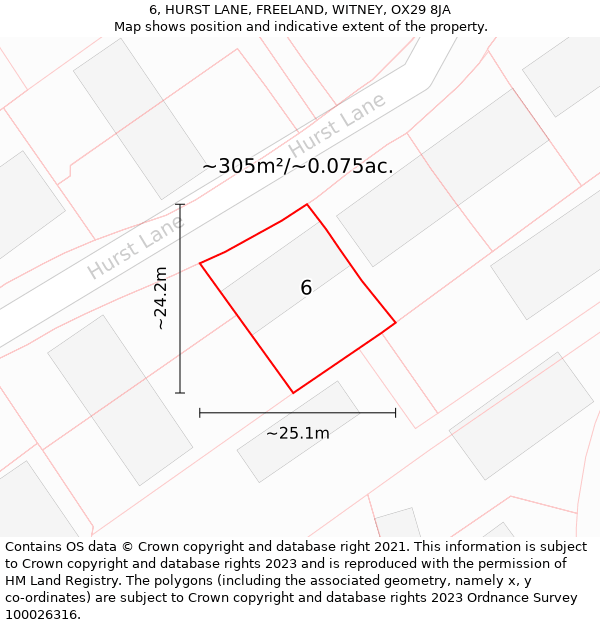 6, HURST LANE, FREELAND, WITNEY, OX29 8JA: Plot and title map