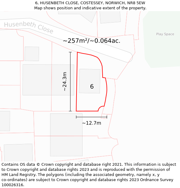 6, HUSENBETH CLOSE, COSTESSEY, NORWICH, NR8 5EW: Plot and title map