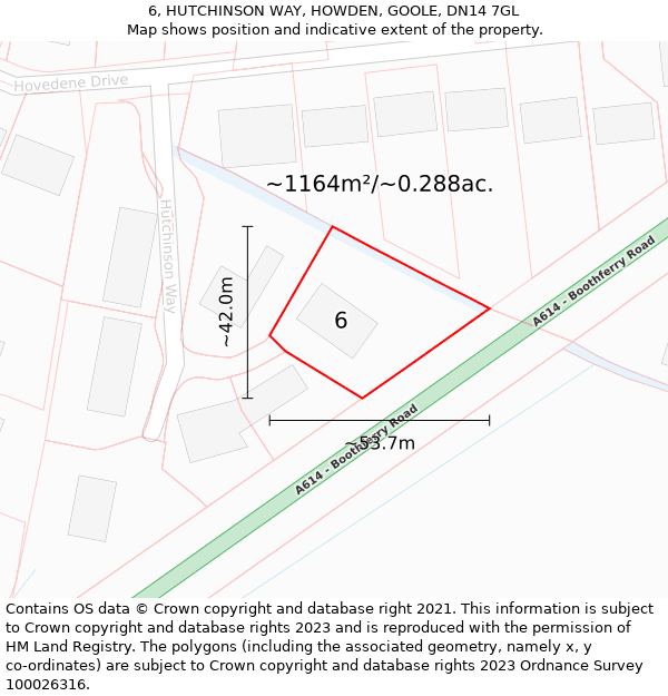 6, HUTCHINSON WAY, HOWDEN, GOOLE, DN14 7GL: Plot and title map