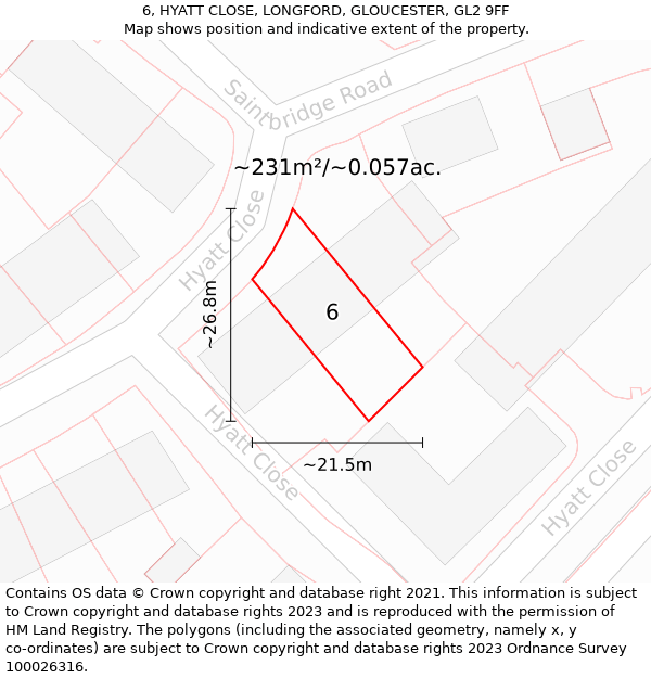 6, HYATT CLOSE, LONGFORD, GLOUCESTER, GL2 9FF: Plot and title map