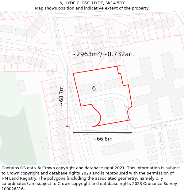 6, HYDE CLOSE, HYDE, SK14 5DY: Plot and title map