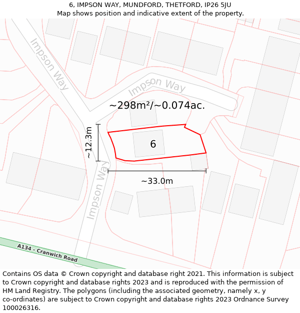 6, IMPSON WAY, MUNDFORD, THETFORD, IP26 5JU: Plot and title map