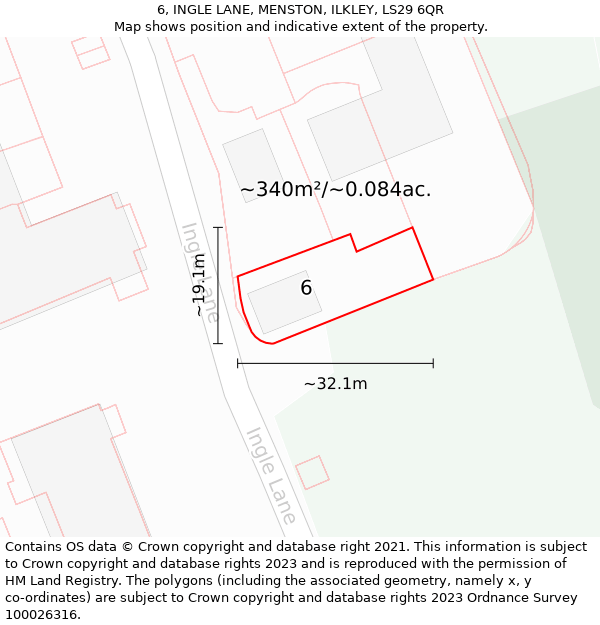 6, INGLE LANE, MENSTON, ILKLEY, LS29 6QR: Plot and title map