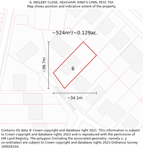 6, INGLEBY CLOSE, HEACHAM, KING'S LYNN, PE31 7SA: Plot and title map