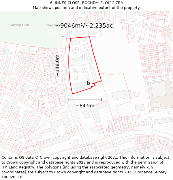 6, INNES CLOSE, ROCHDALE, OL12 7BA: Plot and title map