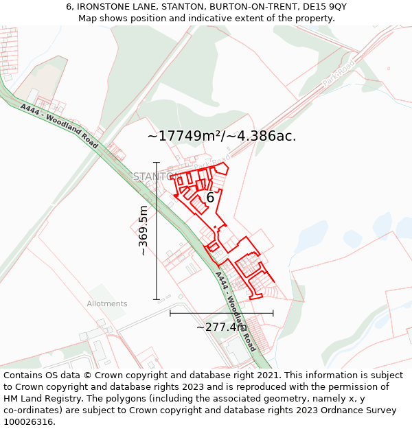 6, IRONSTONE LANE, STANTON, BURTON-ON-TRENT, DE15 9QY: Plot and title map