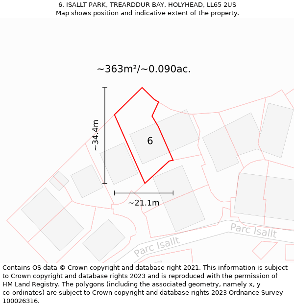 6, ISALLT PARK, TREARDDUR BAY, HOLYHEAD, LL65 2US: Plot and title map