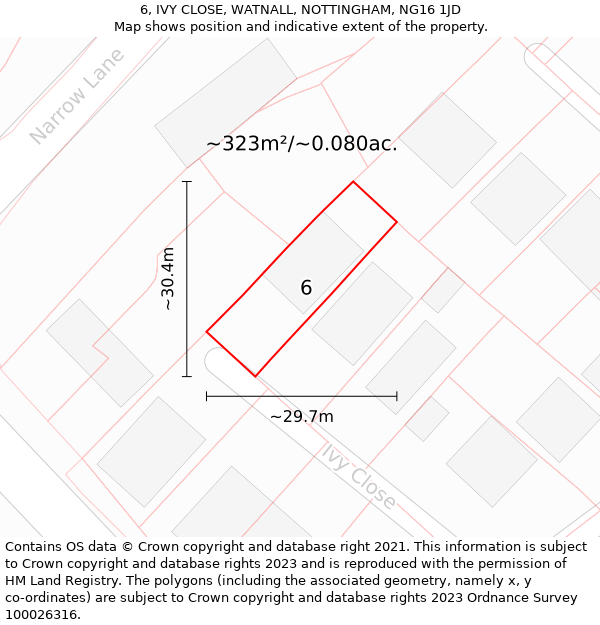 6, IVY CLOSE, WATNALL, NOTTINGHAM, NG16 1JD: Plot and title map