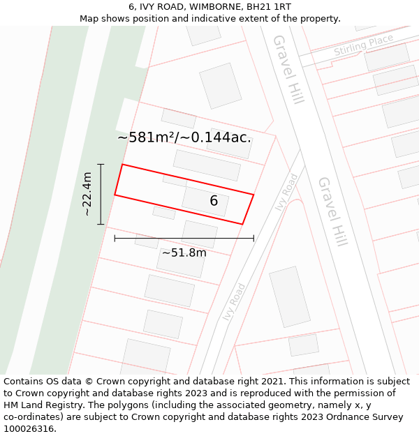 6, IVY ROAD, WIMBORNE, BH21 1RT: Plot and title map