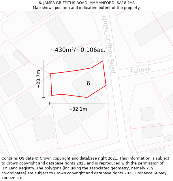 6, JAMES GRIFFITHS ROAD, AMMANFORD, SA18 2AS: Plot and title map