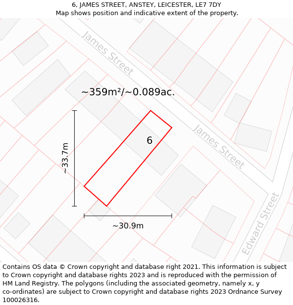 6, JAMES STREET, ANSTEY, LEICESTER, LE7 7DY: Plot and title map