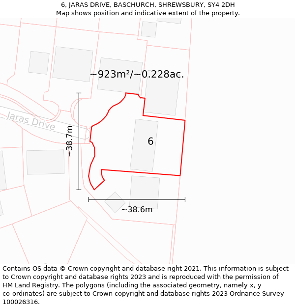 6, JARAS DRIVE, BASCHURCH, SHREWSBURY, SY4 2DH: Plot and title map