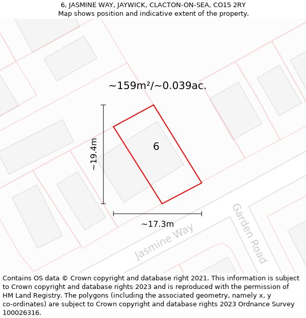 6, JASMINE WAY, JAYWICK, CLACTON-ON-SEA, CO15 2RY: Plot and title map