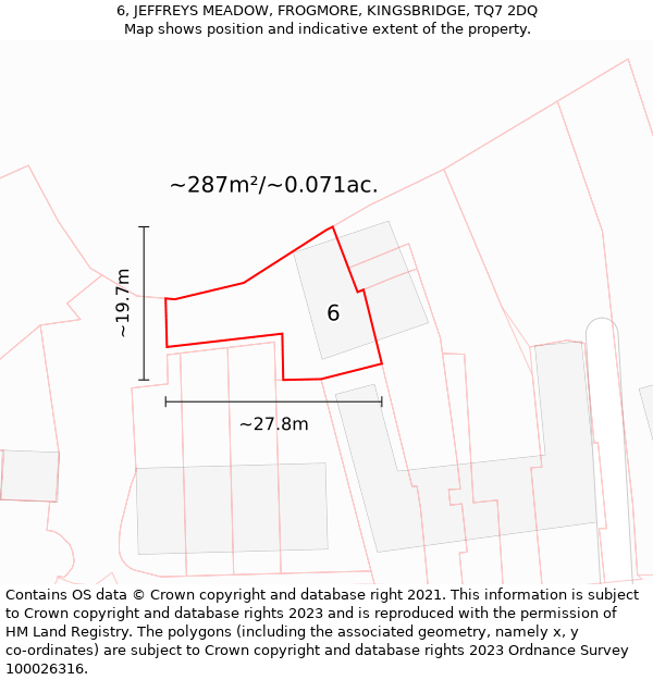 6, JEFFREYS MEADOW, FROGMORE, KINGSBRIDGE, TQ7 2DQ: Plot and title map