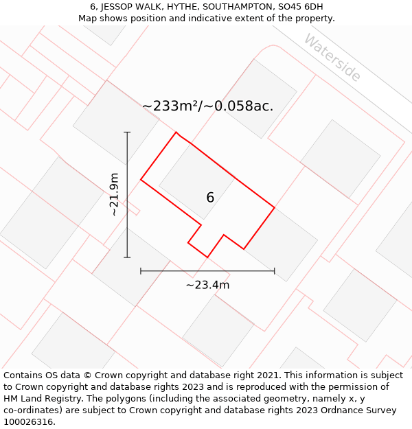 6, JESSOP WALK, HYTHE, SOUTHAMPTON, SO45 6DH: Plot and title map